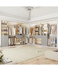 Aheaplus Wooden Closet System Set with 6 Drawers and 5 Hanging Rods and 6 Shelves