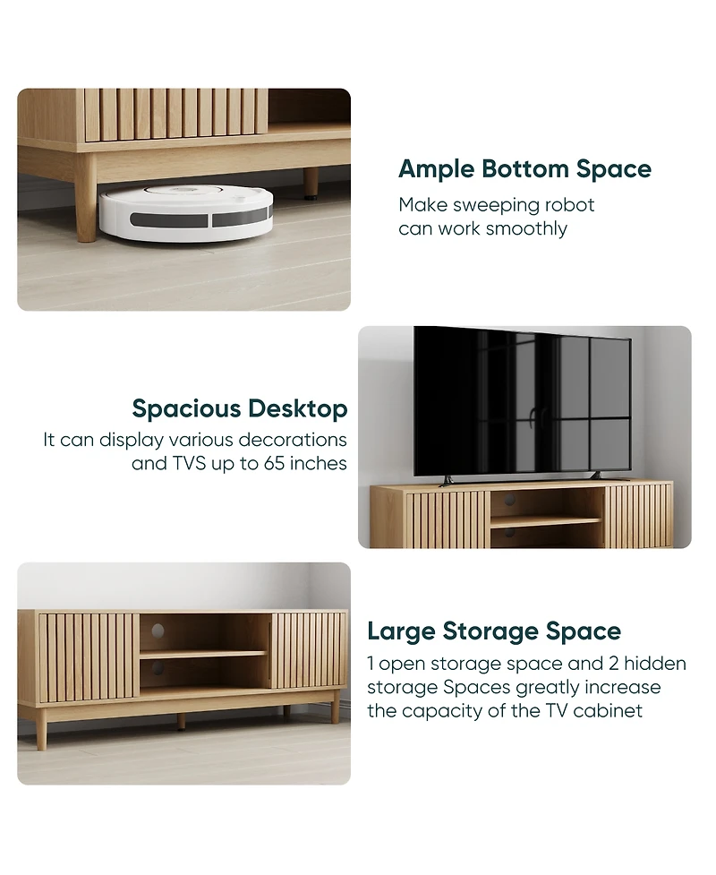 Boyel Living 55" Mid-Century Modern Tv Stand for 65 Inch TVs, Entertainment Center with Vertical Slats and Storage Media Console Table
