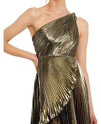 Mac Duggal Petite Pleated Metallic One Shoulder High Low Gown
