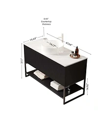 Sillysis 48 Inch Modern Bathroom Vanity with Ceramic Vessel Sink, Sintered Stone Countertop, Soft Close Doors