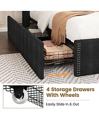 homfan 2 piece Upholstered Platform Bed Frame with Wingback Headboard, 4 Storage Drawers, Built-in Usb, Sturdy Wood Slats, Space-Saving