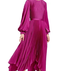 Mac Duggal Petite Pleated Charmeuse Midi Dress with Handkerchief Hem