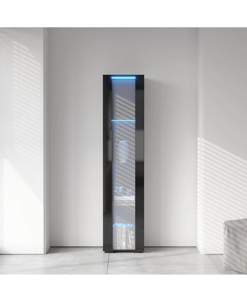 flynama Tall Side Cabinet with Led Strip Lights 40 Inch High Storage Lamp Furniture