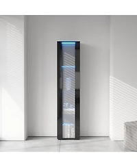 flynama Tall Side Cabinet with Led Strip Lights 40 Inch High Storage Lamp Furniture