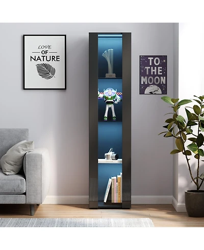 flynama Tall Side Cabinet with Led Strip Lights 40 Inch High Storage Lamp Furniture