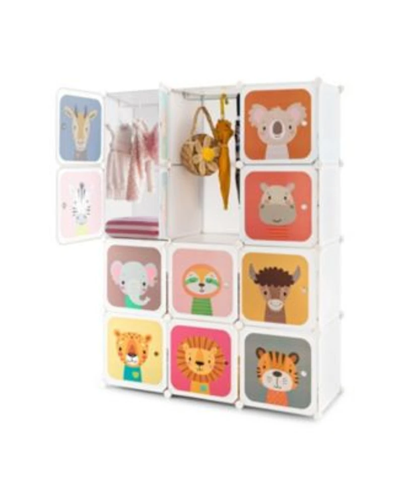 Gouun 12 Cube Kids Wardrobe Closet With Hanging Section Doors Storage