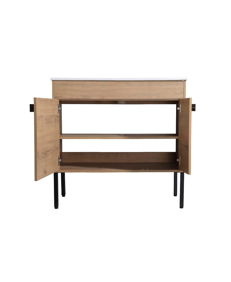 Sillysis Modern Bathroom Vanity with Ceramic Sink, Wall Mounted or Freestanding, Soft Close Doors