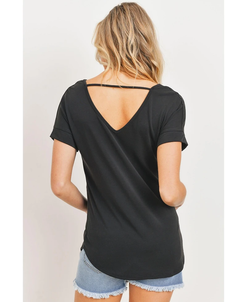 Hello Miz Maternity Short Sleeve V Neck Top with Back Strap Detail
