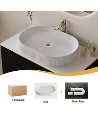 Thirtypeachy 36" Walnut Modern Sintered Stone Freestanding Bathroom Vanity Set, Ceramic Sink Included, 2 Drawers And Cabinets
