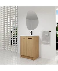 Sillysis 24 Inch Freestanding Bathroom Vanity with Resin Sink, Modern Light Wood Cabinet, Soft-Close Doors and Adjustable Shelf