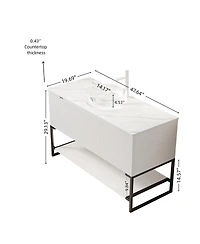 Sillysis 48 Inch Modern Bathroom Vanity with Glass Vessel Sink, Soft Close Doors, Sintered Stone Top, Large Open Shelf Storage