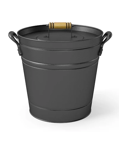 Gouun Gallon Metal Coal Ash Can with Wooden Lid and Side Grip Handles