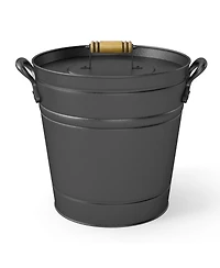 Gouun Gallon Metal Coal Ash Can with Wooden Lid and Side Grip Handles