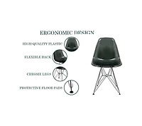 LeisureMod Cresco Acrylic Dining Chair Set of 2 Chrome Eiffel Base and Curved Back Design, Ergonomic Lightweight Accent Side
