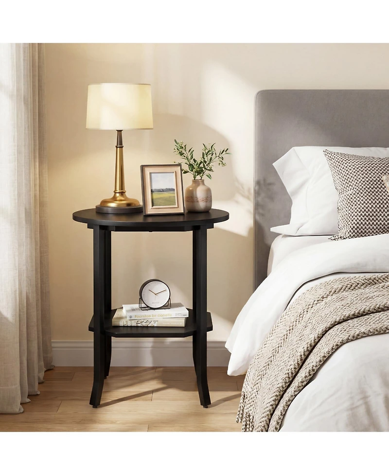 Gymax Round End Table 2-Tier Night Stand w/Storage Shelf Industrial Bedside Rustic