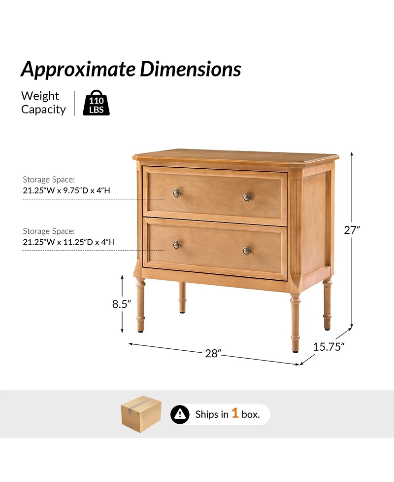 Hulala Home Irene Transitional 28''W 2 Drawer End Table with Charging Station