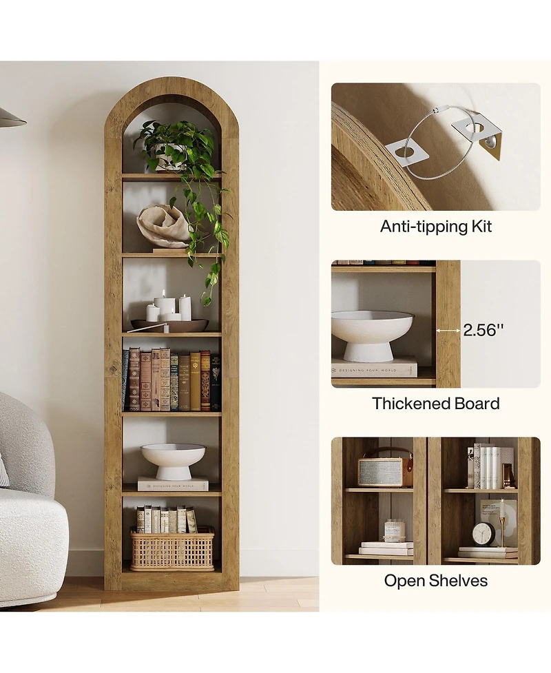 Slickblue Modern Narrow Open Bookshelf with 6 Tier Storage Design