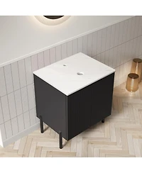 Sillysis 24 Inch Bathroom Vanity without Basin, Sintered Stone Top, Striped Soft Close Doors, Black Modern Scandinavian Storage Cabinet