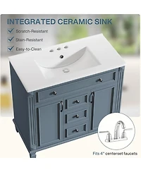 Tribesigns 36-Inch Bathroom Vanity with Sink, Freestanding Bathroom Sink Cabinet with 2 Doors and 2 Drawer, Adjustable Shelf