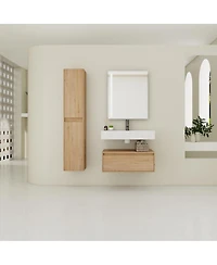 Sillysis 29.5 Inch Wall Mounted Modern Bathroom Vanity with Resin Sink, Soft Close Drawer, Two Tall Side Cabinets for Ample Storage
