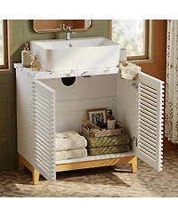 Homsee 2-Door Bathroom Vanity with Sink - 31.5-Inch Wide Modern Cabinet with Integrated Ceramic Basin and Horizontal Stripe Texture