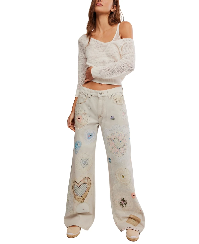 Free People Women's Printed Straight-Leg Jeans