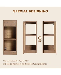 Sillysis Wall Mounted Bathroom Vanity Set, Modern Plywood Cabinet with Vessel Sink, Rotating Rattan Side Storage