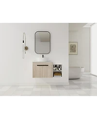 Sillysis Wall Mounted Bathroom Vanity with Ceramic Vessel Sink, Side Storage Shelf, Soft Close Doors