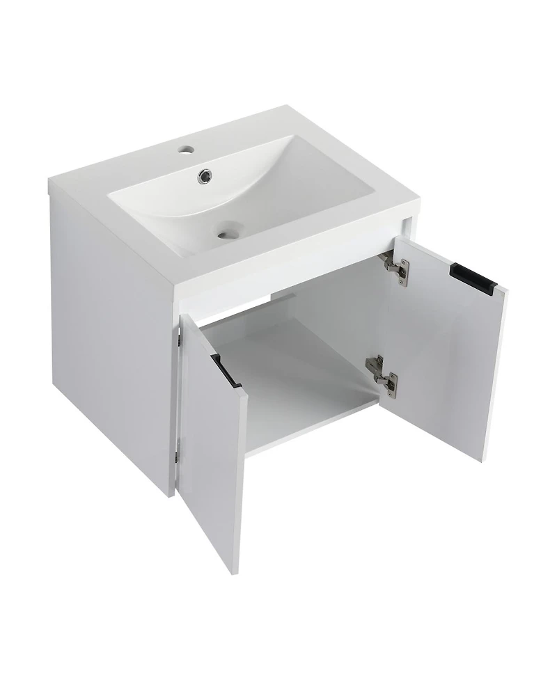 Sillysis 47 Inch Wall Mounted Bathroom Vanity with Resin Sink, Soft Close Doors, Water-Resistant Cabinet, Large Wall Storage