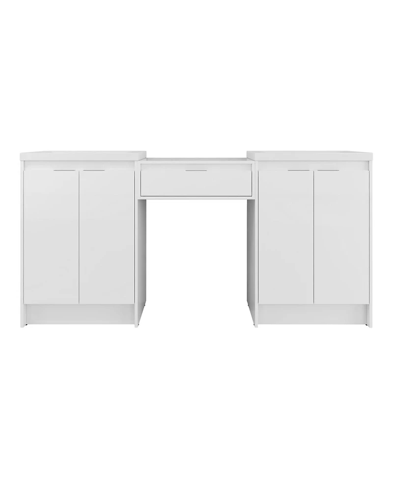Sillysis 71 Inch Modern Double Bathroom Vanity with Resin Sinks, Soft Close Doors, Scratch and Water-Resistant Cabinet, Side Storage