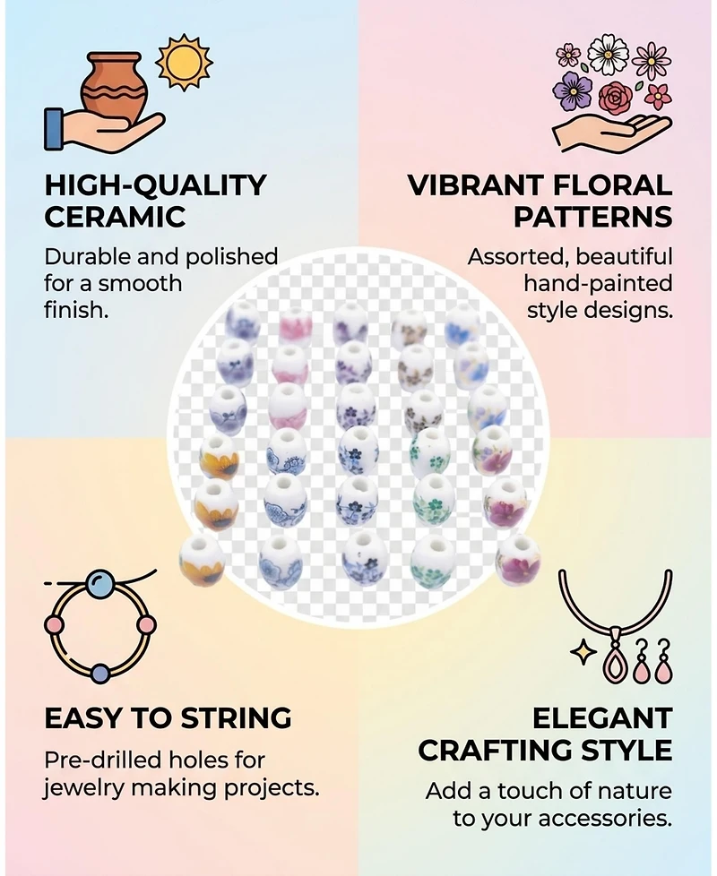 Sevorley 50Piece Set Ceramic Drum-Shaped Loose Beads for Diy Jewelry