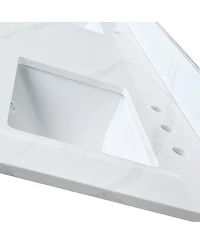 Sillysis 61 Inch Double Sink Quartz Bathroom Vanity Top with Undermount Sinks, Carrara Marble Look, 4" Backsplash, Stain and Heat Resistant