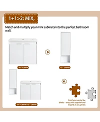 Sillysis 24 Inch Modern Wall Mounted Bathroom Vanity with Resin Sink, Soft Close Doors, Water-Resistant Cabinet, Small Wall Storage