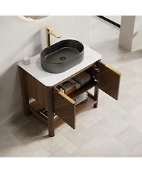 Sillysis Modern Bathroom Vanity with Vessel Sink, Sintered Stone Countertop, Soft Close Solid Wood 3D Doors