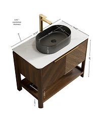 Sillysis Modern Bathroom Vanity with Vessel Sink, Sintered Stone Countertop, Soft Close Solid Wood 3D Doors