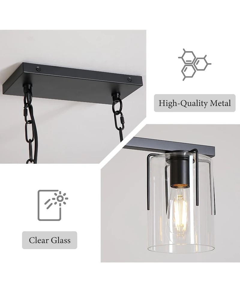 Midola 3-Light Matte Linear Pendant Light, Industrial Kitchen Island Lighting with Clear Glass Shades, Adjustable Chain Chandelier