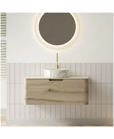 Sillysis Wall Mounted Bathroom Vanity With Ceramic Round Basin Sintered Stone Top Soft Close Drawer Available In 24 30 36 Inch Pre Assembled