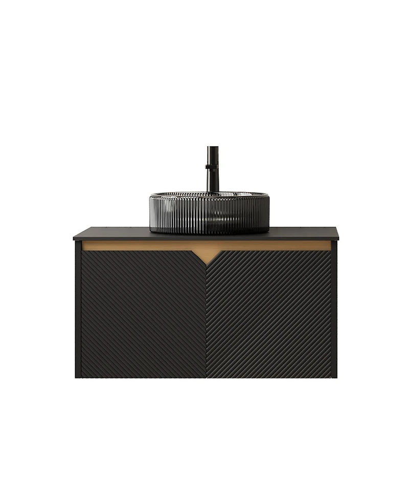 Sillysis Wall Mounted Bathroom Vanity with Glass Basin, Sintered Stone Top, Soft Close Door