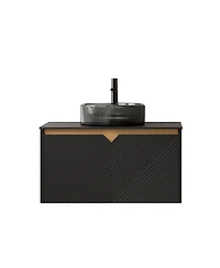 Sillysis Wall Mounted Bathroom Vanity with Glass Basin, Sintered Stone Top, Soft Close Door