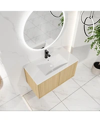 Sillysis Modern Wall Mounted Bathroom Vanity with Ceramic Sink, Soft Close Doors