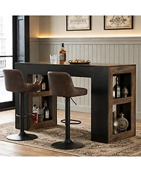 Tribesigns 63 Inch Rustic Bar Table, Counter Height Pub Table with Dual-Side Storge Shelves for Kitchen, Dining Room, Bistro