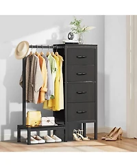 homfan Heavy Duty 4-Drawer Fabric Dresser with Hanging Rail - Multi-Functional Storage Organizer Shelf Metal Frame, Anti-Tip Safety
