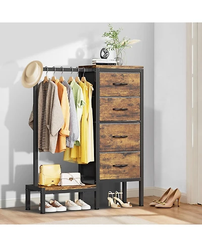 homfan Heavy Duty 4-Drawer Fabric Dresser with Hanging Rail - Multi-Functional Storage Organizer Shelf Metal Frame, Anti-Tip Safety