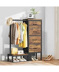 homfan Heavy Duty 4-Drawer Fabric Dresser with Hanging Rail - Multi-Functional Storage Organizer Shelf Metal Frame, Anti-Tip Safety