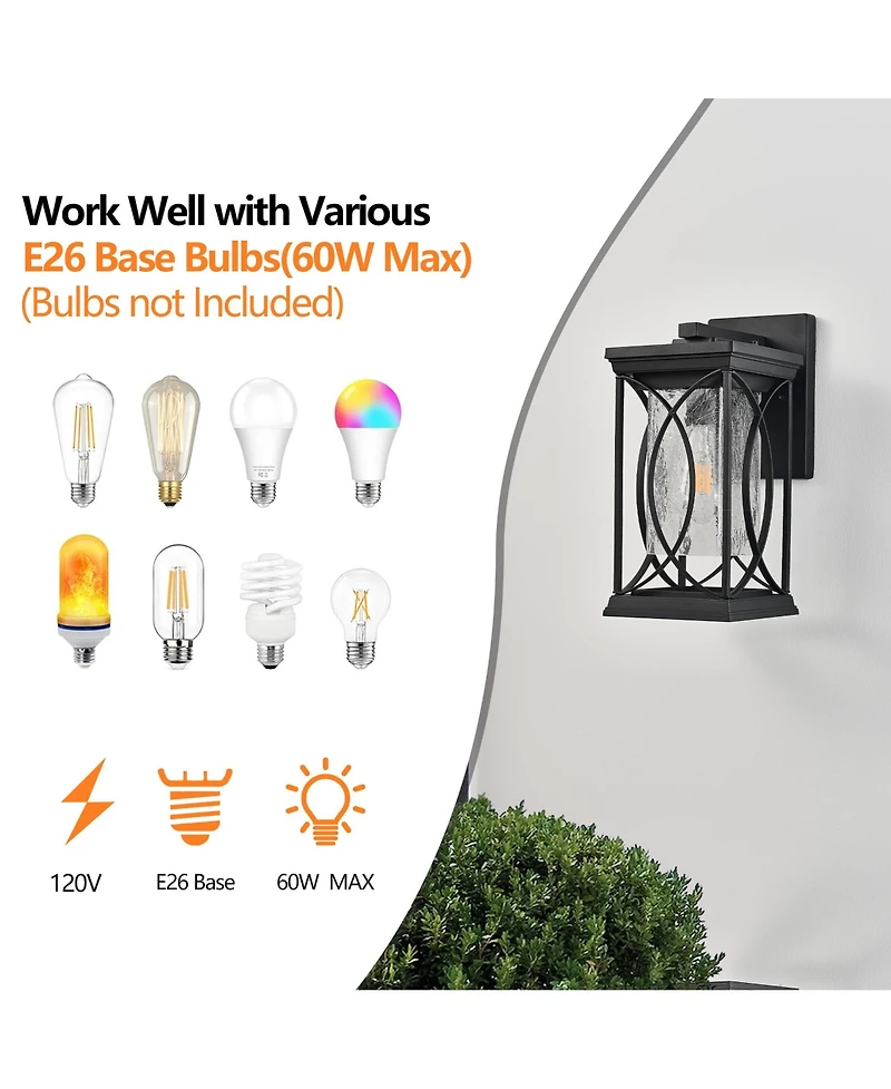 Midola 14"(H) 1-pack Outdoor Wall Lantern with Crackled Glass, Weather-Resistant Exterior Light Fixture for Porch, Patio, and Entryway