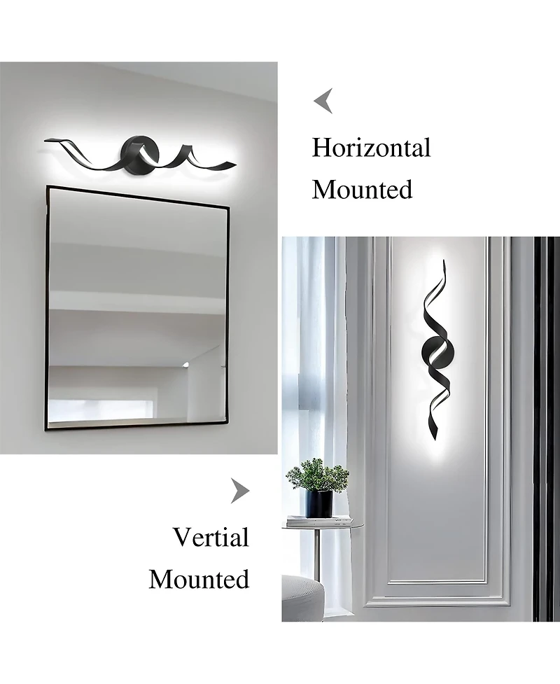 Midola Modern Led Bathroom Vanity Lights, 24inch Dimmable Bathroom Lighting Fixture Over Mirror 15W Spiral Design Led Wall Light Fixtures