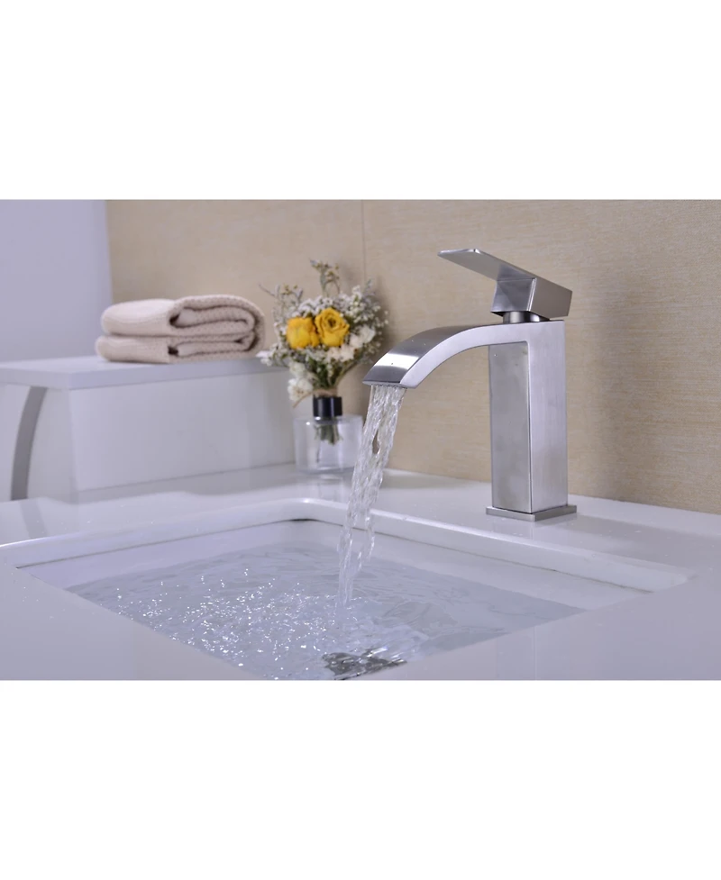 Phying Waterfall Spout Bathroom Sink Single Handle Faucet with Pop-Up Drain