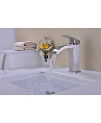 Phying Waterfall Spout Bathroom Sink Single Handle Faucet with Pop-Up Drain