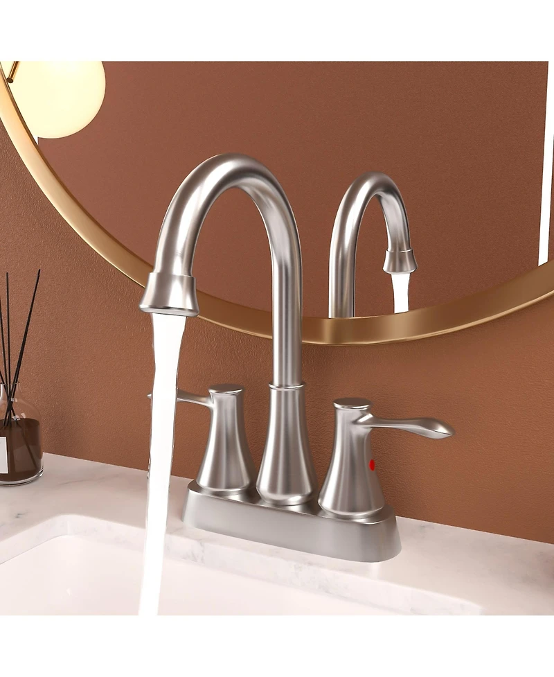 Phying 4 Inch Centerset Bathroom Faucet Brushed Nickel 2 Handle Vanity Sink Faucet For Bathroom Lavatory Sink