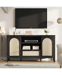 homfan Boho Rattan Sideboard Cabinet with Storage Buffet Cabinet with Drawers, Farmhouse Coffee Bar for Living Room, Kitchen, Entryway
